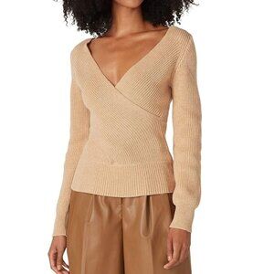 Tome Collective Long Sleeve Cross Over Bodice Wool Beige Solid Knit Sweater Top